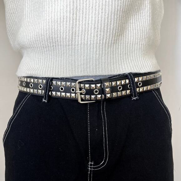 y2k 2000s classic pyramid studded black and silver goth emo belt - Picture 1 of 6